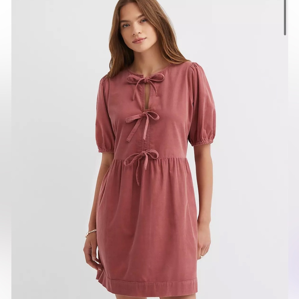Loft Corduroy Bow Mini Pocket Dress